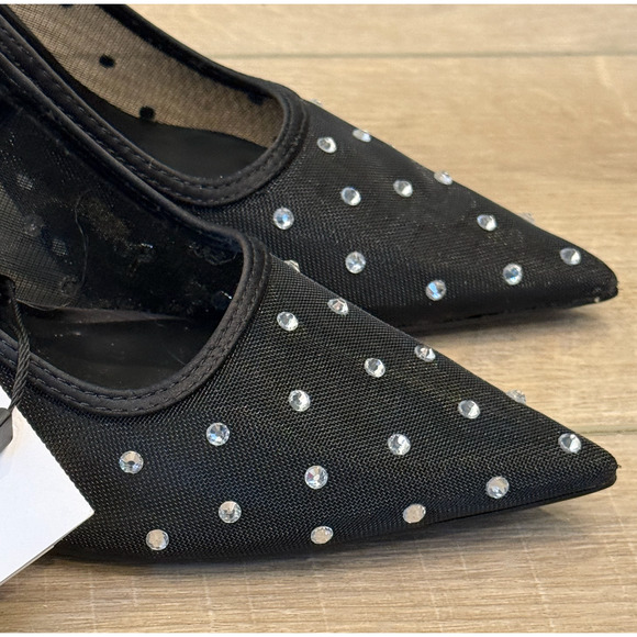 MANGO MNG BLACK LOURSI RHINESTONE GLITTER MESH STILETTO HIGH HEELS SHOES 39 8.5 - Picture 8 of 8